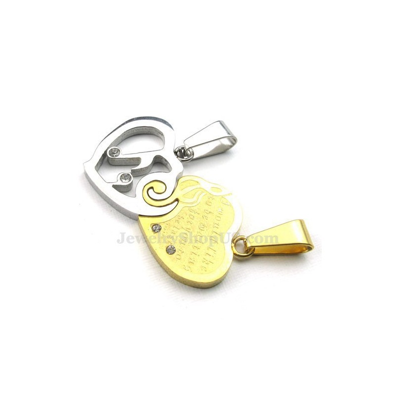 Halskette Mit Herzanhänger Aus Titan In Gold Und Silber Für Paare (Kostenlose Kette) (Ein Paar) Halskette Mit Herzanhänger Aus Titan In Gold Und Silber Für Paare (Kostenlose Kette) (Ein Paar)