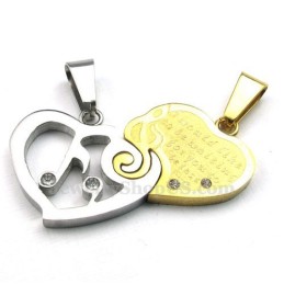 Halskette Mit Herzanhänger Aus Titan In Gold Und Silber Für Paare (Kostenlose Kette) (Ein Paar)