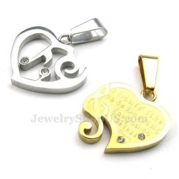 Halskette Mit Herzanhänger Aus Titan In Gold Und Silber Für Paare (Kostenlose Kette) (Ein Paar)