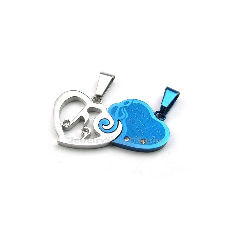 Blaue Und Silberne Halskette Mit Herzanhänger Aus Titan Für Paare (Kostenlose Kette) (Ein Paar) Blaue Und Silberne Halskette Mit Herzanhänger Aus Titan Für Paare (Kostenlose Kette) (Ein Paar)