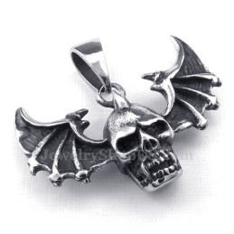 Halskette Mit Flügel-Totenkopfanhänger Aus Titan (Kostenlose Kette)