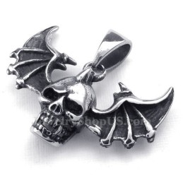 Halskette Mit Flügel-Totenkopfanhänger Aus Titan (Kostenlose Kette)