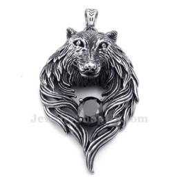 Halskette Mit Wolfsanhänger Aus Titan Mit Schwarzem Zirkonia (Kostenlose Kette)