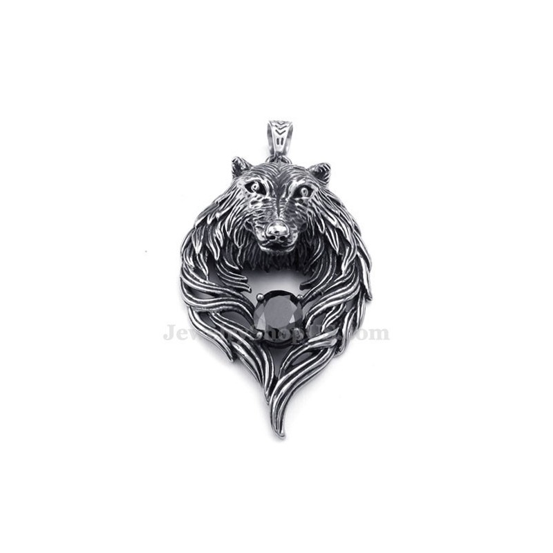 Halskette Mit Wolfsanhänger Aus Titan Mit Schwarzem Zirkonia (Kostenlose Kette) Halskette Mit Wolfsanhänger Aus Titan Mit Schwarzem Zirkonia (Kostenlose Kette)