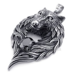Halskette Mit Wolfsanhänger Aus Titan Mit Schwarzem Zirkonia (Kostenlose Kette)
