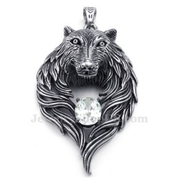 Halskette Mit Wolfsanhänger Aus Titan Mit Weißem Zirkonia (Inkl. Kette)