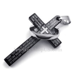 Halskette Mit Schwarzem Kreuzanhänger Aus Titan Mit Schriftzug (Kostenlose Kette)