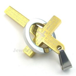 Halskette Mit Kreuzanhänger Aus Titan Und Gold Mit Schriftzug (Kostenlose Kette)