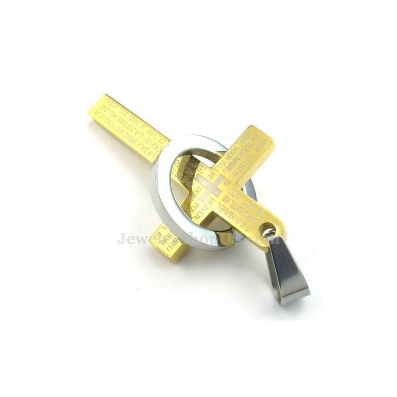 Halskette Mit Kreuzanhänger Aus Titan Und Gold Mit Schriftzug (Kostenlose Kette) Halskette Mit Kreuzanhänger Aus Titan Und Gold Mit Schriftzug (Kostenlose Kette)