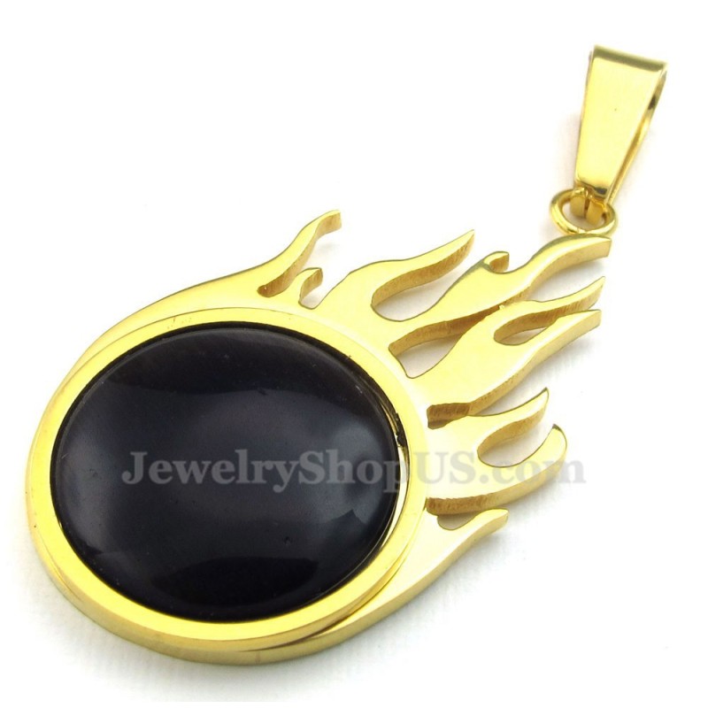 Halskette Mit Feuerball-Anhänger Aus Titan Und Gold (Kostenlose Kette) Halskette Mit Feuerball-Anhänger Aus Titan Und Gold (Kostenlose Kette)