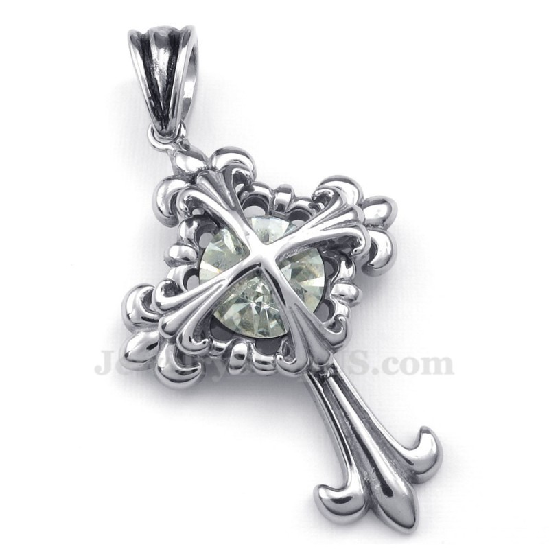 Halskette Mit Blumenkreuzanhänger Aus Titan Mit Weißem Zirkon (Inkl. Kette) Halskette Mit Blumenkreuzanhänger Aus Titan Mit Weißem Zirkon (Inkl. Kette)