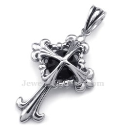 Halskette Mit Blumenkreuz-Anhänger Aus Titan Mit Schwarzem Zirkon (Inkl. Kette)
