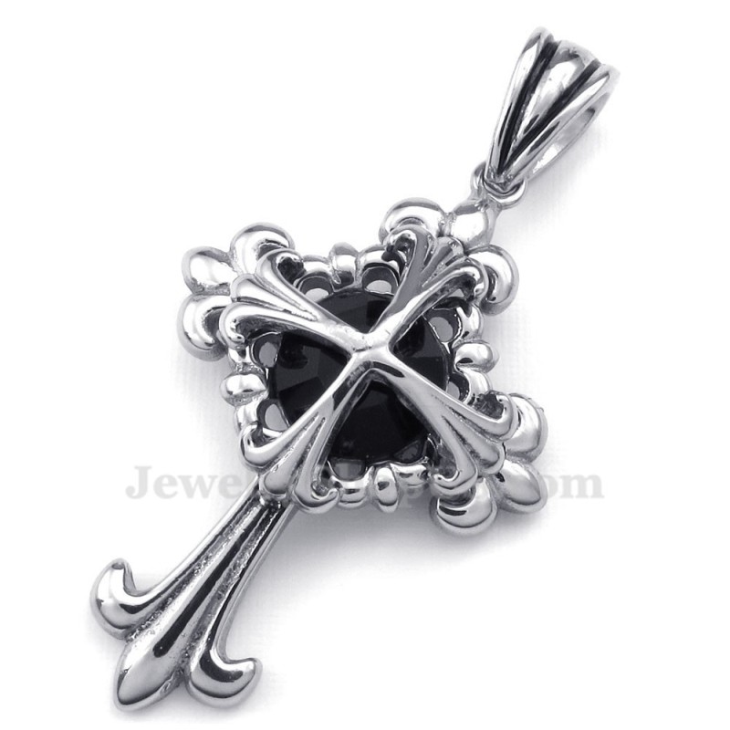 Halskette Mit Blumenkreuz-Anhänger Aus Titan Mit Schwarzem Zirkon (Inkl. Kette) Halskette Mit Blumenkreuz-Anhänger Aus Titan Mit Schwarzem Zirkon (Inkl. Kette)