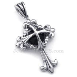Halskette Mit Blumenkreuz-Anhänger Aus Titan Mit Schwarzem Zirkon (Inkl. Kette)