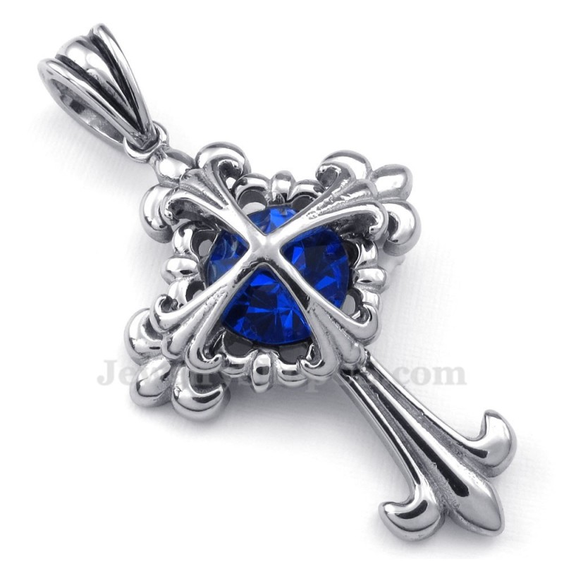 Halskette Mit Blumenkreuz-Anhänger Aus Titan Mit Blauem Zirkon (Inkl. Kette) Halskette Mit Blumenkreuz-Anhänger Aus Titan Mit Blauem Zirkon (Inkl. Kette)