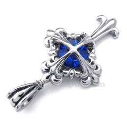 Halskette Mit Blumenkreuz-Anhänger Aus Titan Mit Blauem Zirkon (Inkl. Kette)