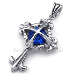 Halskette Mit Blumenkreuz-Anhänger Aus Titan Mit Blauem Zirkon (Inkl. Kette)