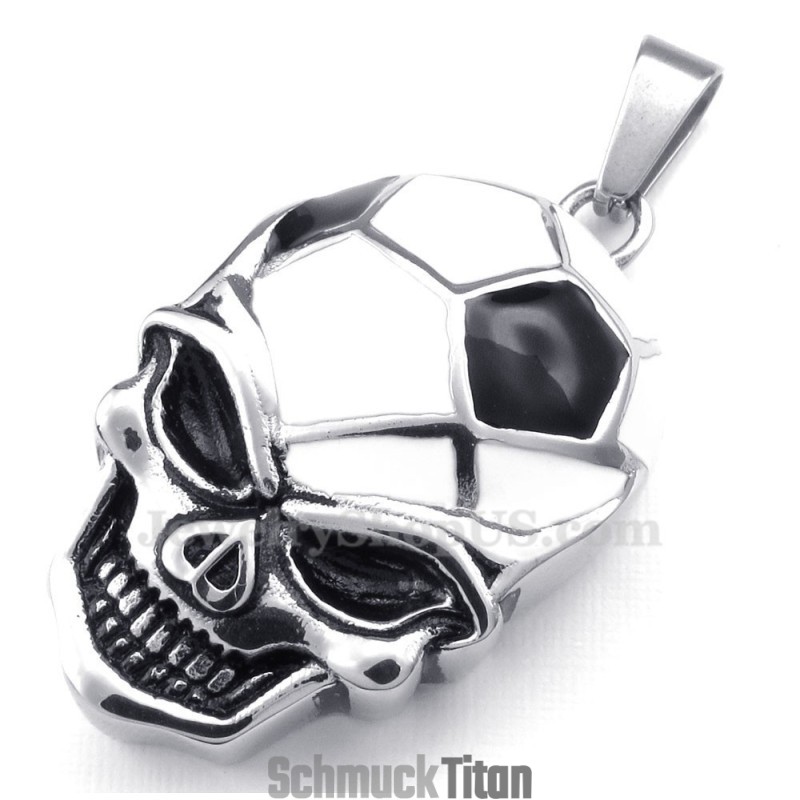 Halskette Mit Anhänger Aus Titan Mit Fußball- Und Fußball-Totenkopf (Inklusive Kette)