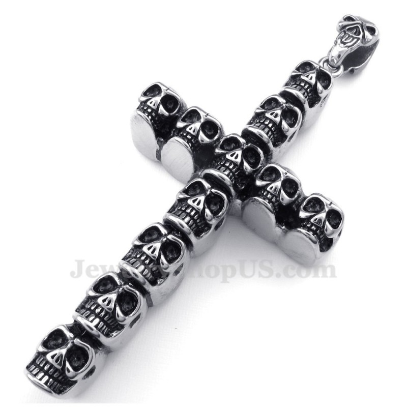 Halskette Mit Kreuzanhänger Aus Titan Mit Totenkopfmotiv (Inkl. Kette) Halskette Mit Kreuzanhänger Aus Titan Mit Totenkopfmotiv (Inkl. Kette)