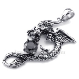 Halskette Mit Flugsaurier-Anhänger Aus Titan Mit Schwarzem Zirkon (Kostenlose Kette)