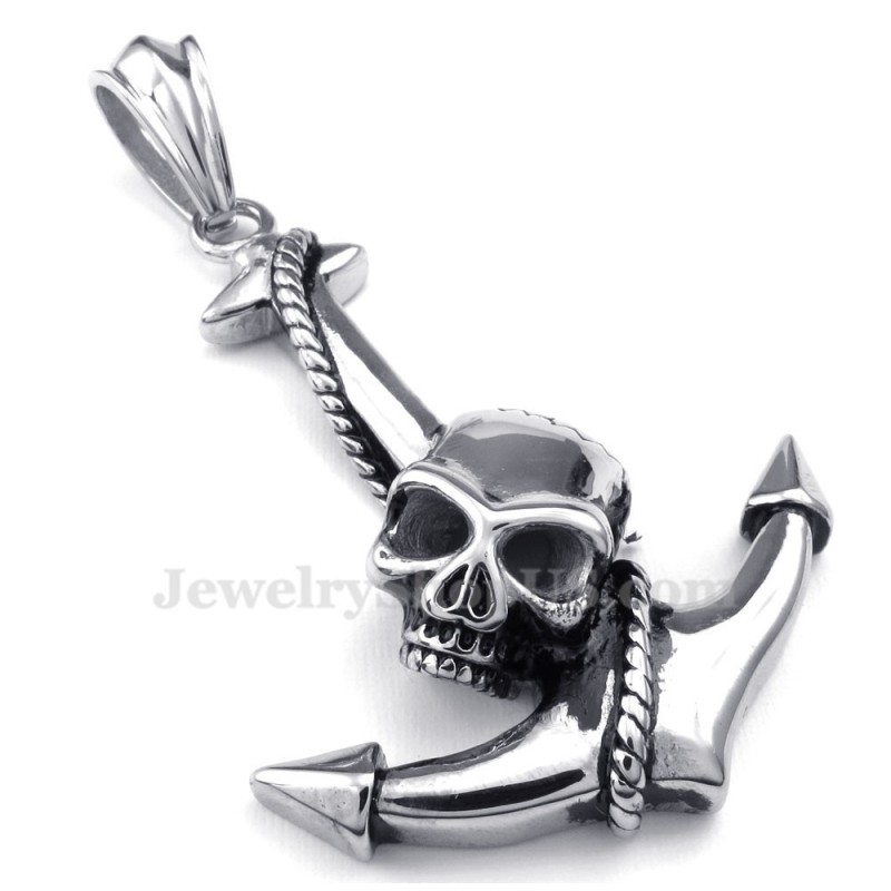 Halskette Mit Totenkopf-Anker-Anhänger Aus Titan (Kostenlose Kette) Halskette Mit Totenkopf-Anker-Anhänger Aus Titan (Kostenlose Kette)