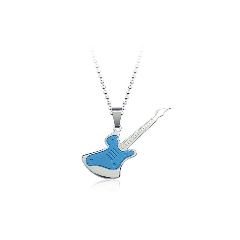 Modischer Anhänger Aus Titan Mit Blauer Gitarre, Inklusive Kette Modischer Anhänger Aus Titan Mit Blauer Gitarre, Inklusive Kette