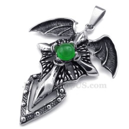 Halskette Mit Flugsaurier-Anhänger Aus Titan Mit Grünen Perlen (Kostenlose Kette)