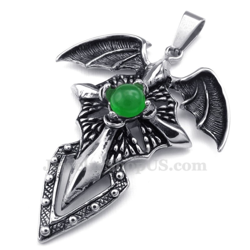 Halskette Mit Flugsaurier-Anhänger Aus Titan Mit Grünen Perlen (Kostenlose Kette) Halskette Mit Flugsaurier-Anhänger Aus Titan Mit Grünen Perlen (Kostenlose Kette)