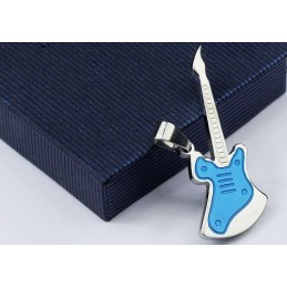 Modischer Anhänger Aus Titan Mit Blauer Gitarre, Inklusive Kette