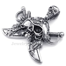 Halskette Mit Totenkopf-Korsaren-Anhänger Aus Titan (Kostenlose Kette)