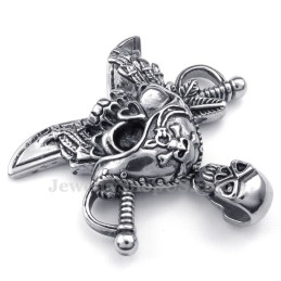 Halskette Mit Totenkopf-Korsaren-Anhänger Aus Titan (Kostenlose Kette)