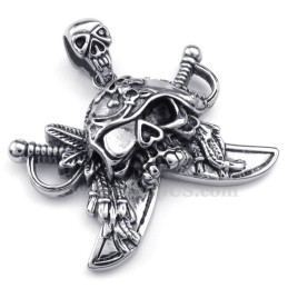 Halskette Mit Totenkopf-Korsaren-Anhänger Aus Titan (Kostenlose Kette)