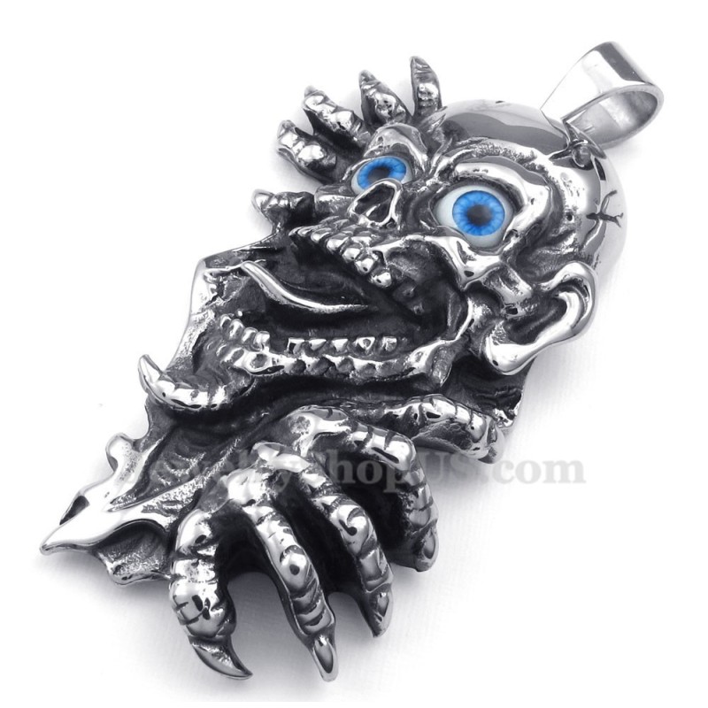 Halskette Mit Totenkopf-Anhänger Aus Titan Mit Blauen Augen (Kostenlose Kette) Halskette Mit Totenkopf-Anhänger Aus Titan Mit Blauen Augen (Kostenlose Kette)