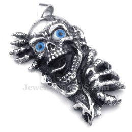 Halskette Mit Totenkopf-Anhänger Aus Titan Mit Blauen Augen (Kostenlose Kette)