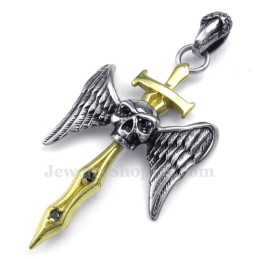 Halskette Mit Kreuzanhänger Und Goldenem Schwert Aus Titan Mit Totenkopf (Inklusive Kette)