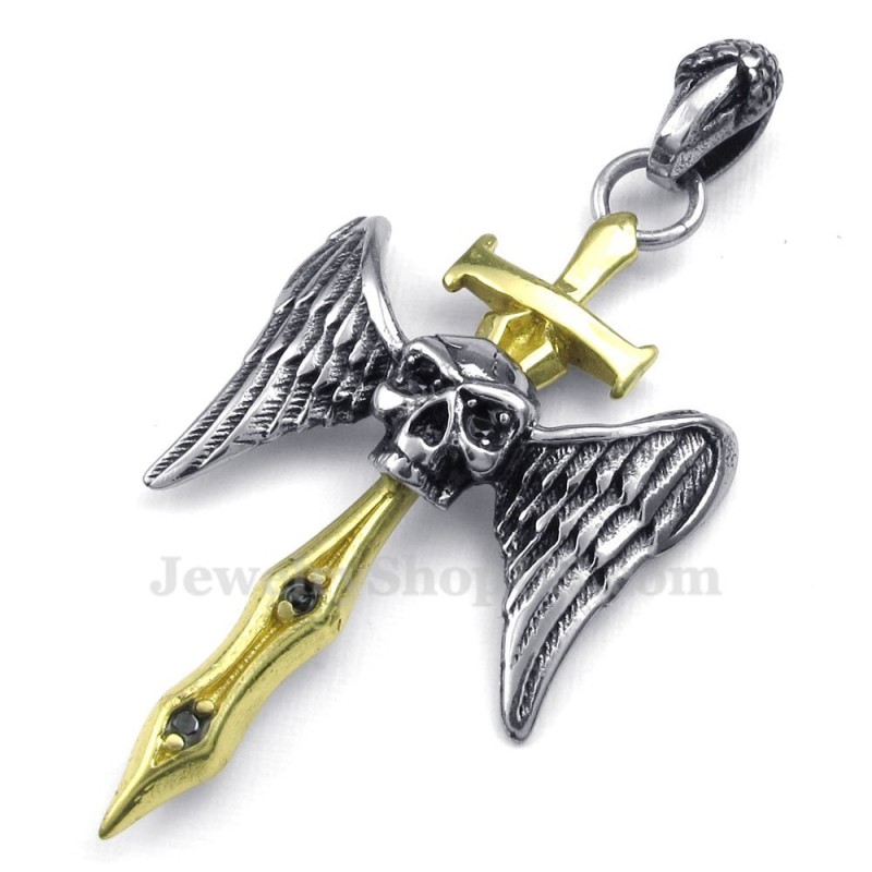 Halskette Mit Kreuzanhänger Und Goldenem Schwert Aus Titan Mit Totenkopf (Inklusive Kette) Halskette Mit Kreuzanhänger Und Goldenem Schwert Aus Titan Mit Totenkopf (Inklusive Kette)