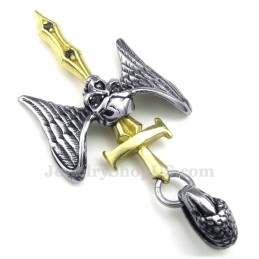Halskette Mit Kreuzanhänger Und Goldenem Schwert Aus Titan Mit Totenkopf (Inklusive Kette)