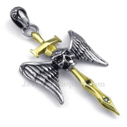 Halskette Mit Kreuzanhänger Und Goldenem Schwert Aus Titan Mit Totenkopf (Inklusive Kette)