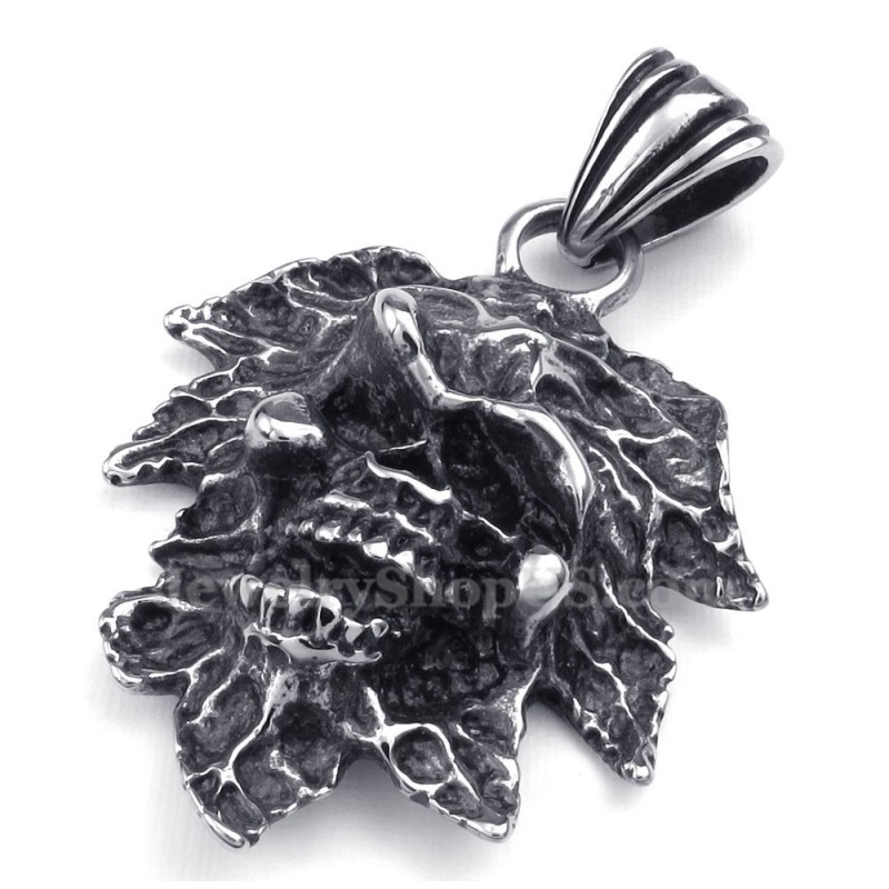 Halskette Mit Totenkopf-Anhänger Aus Titan Mit Baumblatt (Kostenlose Kette) Halskette Mit Totenkopf-Anhänger Aus Titan Mit Baumblatt (Kostenlose Kette)