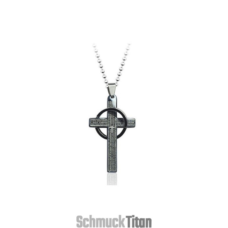 Herren-Anhänger Mit Bibelkreuz Aus Schwarzem Titan, Inklusive Kette