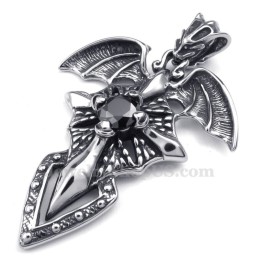 Halskette Mit Flugsaurier-Anhänger Aus Titan Mit Schwarzem Zirkon (Kostenlose Kette)