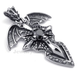 Halskette Mit Flugsaurier-Anhänger Aus Titan Mit Schwarzem Zirkon (Kostenlose Kette)