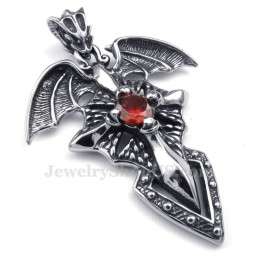 Halskette Mit Flugsaurier-Anhänger Aus Titan Mit Rotem Zirkon (Kostenlose Kette)