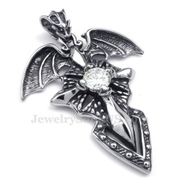 Halskette Mit Flugsaurier-Anhänger Aus Titan Mit Weißem Zirkon (Kostenlose Kette)