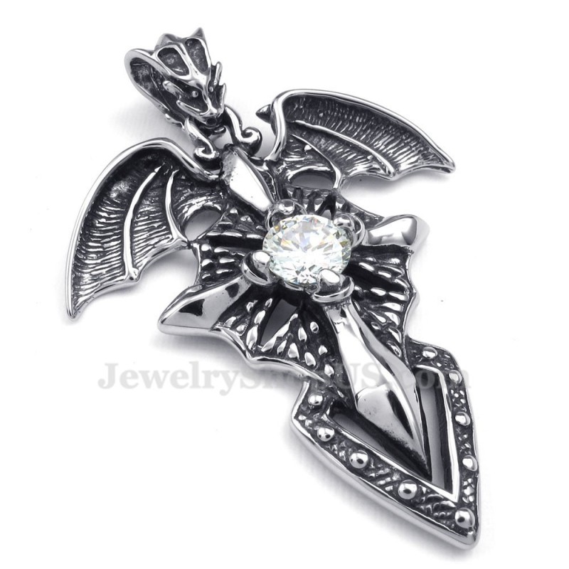 Halskette Mit Flugsaurier-Anhänger Aus Titan Mit Weißem Zirkon (Kostenlose Kette) Halskette Mit Flugsaurier-Anhänger Aus Titan Mit Weißem Zirkon (Kostenlose Kette)