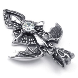 Halskette Mit Flugsaurier-Anhänger Aus Titan Mit Weißem Zirkon (Kostenlose Kette)