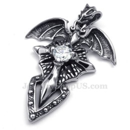 Halskette Mit Flugsaurier-Anhänger Aus Titan Mit Weißem Zirkon (Kostenlose Kette)