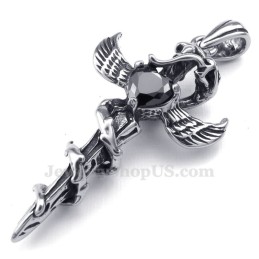 Halskette Mit Kreuzanhänger Aus Titan Mit Schwarzem Zirkon Und Schwertflügeln (Inklusive Kette)