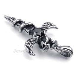 Halskette Mit Kreuzanhänger Aus Titan Mit Schwarzem Zirkon Und Schwertflügeln (Inklusive Kette)