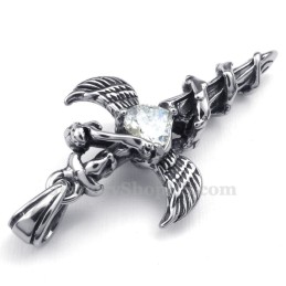 Halskette Mit Kreuzanhänger Aus Titan Mit Weißem Zirkon Und Schwertflügeln (Inklusive Kette)